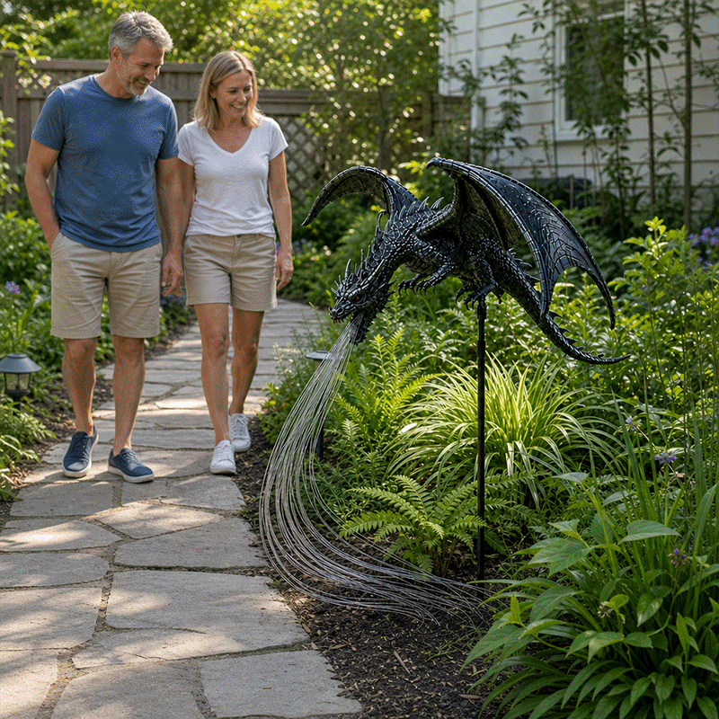 Solar-powered DragonFlame garden light